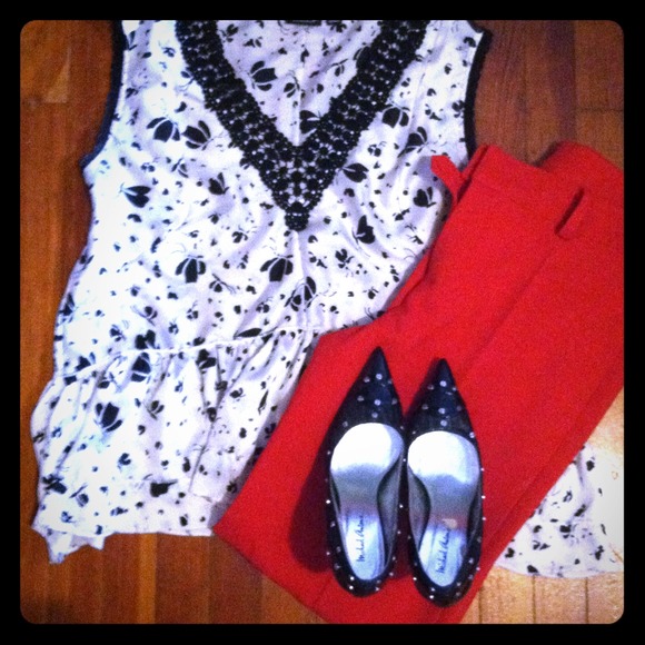 SOLD! Ivory and black silky top