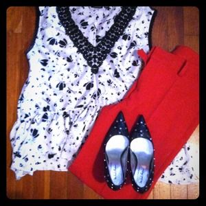 SOLD! Ivory and black silky top