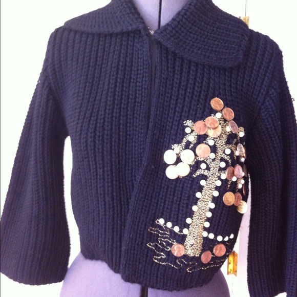 Sweater Black Vintage with "Penny Tree" - Picture 1 of 3