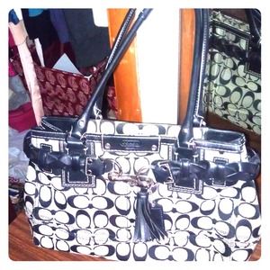 Black and white authentic coach purse