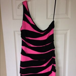 Neon pink and black latest one shoulder dress