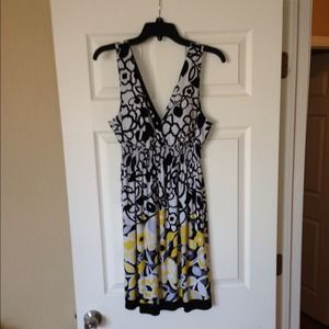 Black white and yellow flowered summer tank dress