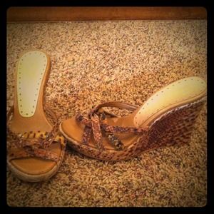 BCB girl strappy leopard wedges.