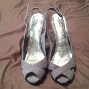 Maurices grey peep toe heels