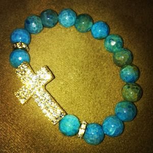 AQUA CRYSTAL CROSS BRACELET