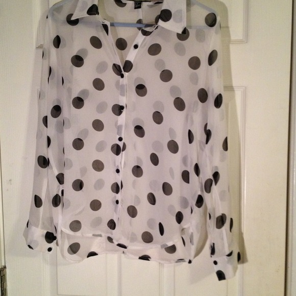 Forever 21 polka dot sheer button up