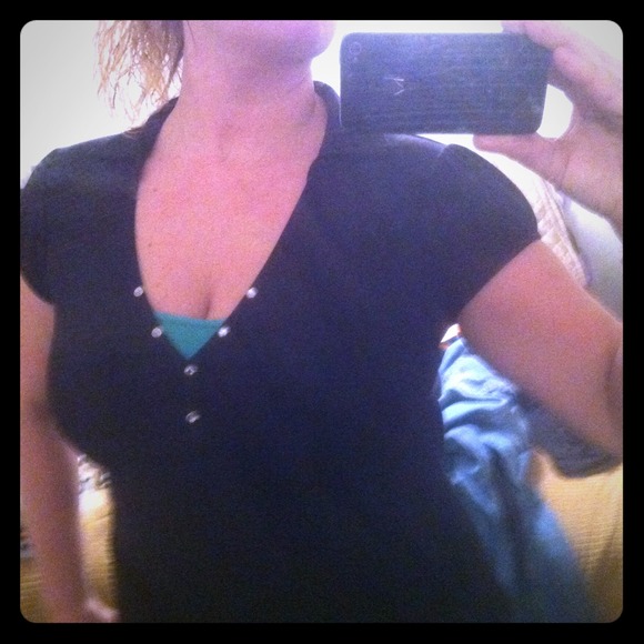 SOLD-collared shirt with rhinestone buttons.