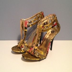 Michael Antonio Gold Snake Heels