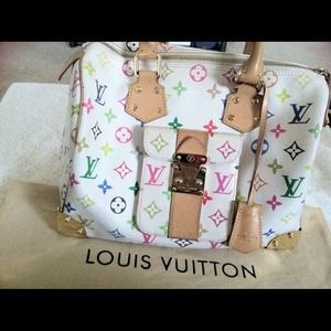 Louis Vuitton multicolor speedy / 2 LV wallets.