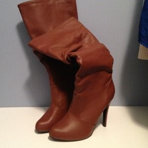 Brown calf high boots