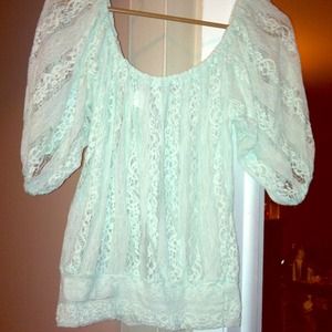 Mint green lace top.