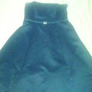Black Satin Strapless Tea-Length Dress