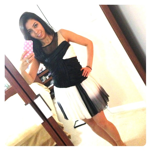 Black/tan/white Bebe Dress