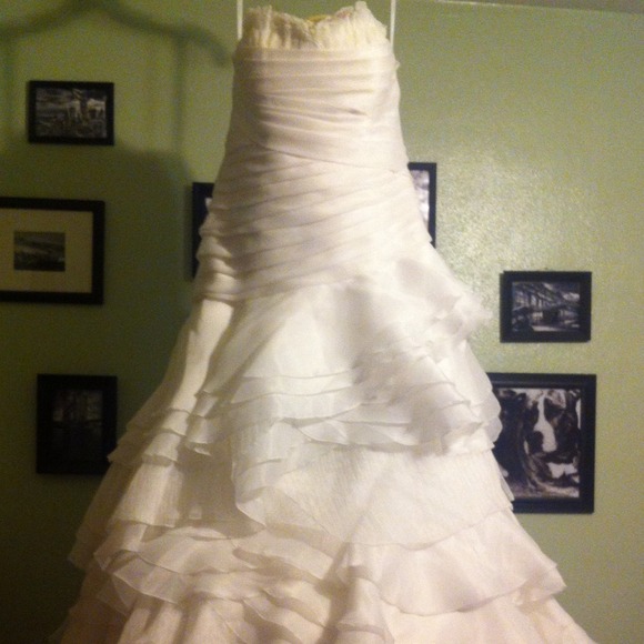 Wedding Dress: Asymmetrical tiered organza gown