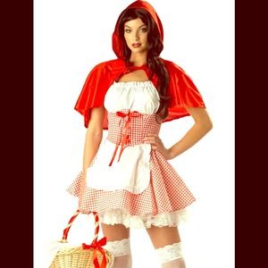 Miss Red Riding Hood Costume w. Basket Wolfs Head