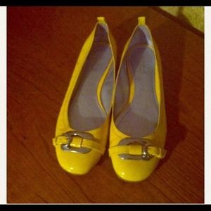 Yellow patent leather flats