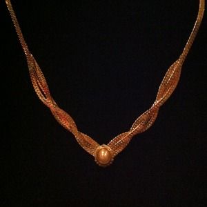 Vintage Gold V shape necklace with pearl detail.