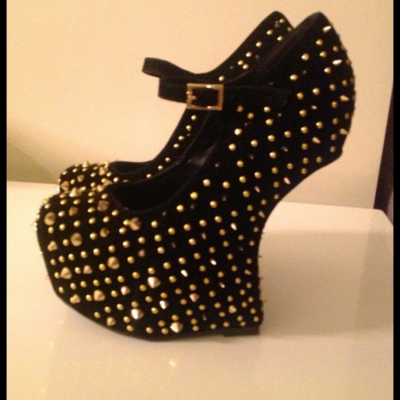 Alba Black Gold-Spiked Heeless Mary Janes-Sz 8/38
