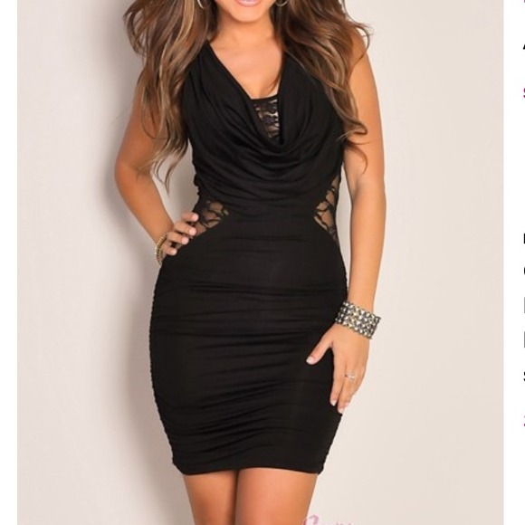 Black sexy dress with lace cutouts