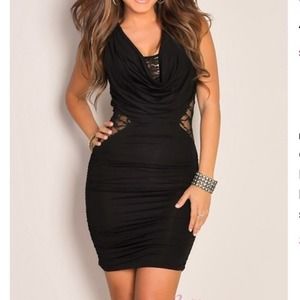 Black sexy dress with lace cutouts