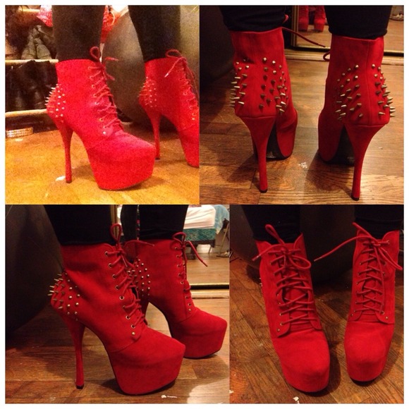 Red Spiked Platform Heels