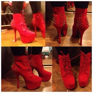 Red Spiked Platform Heels