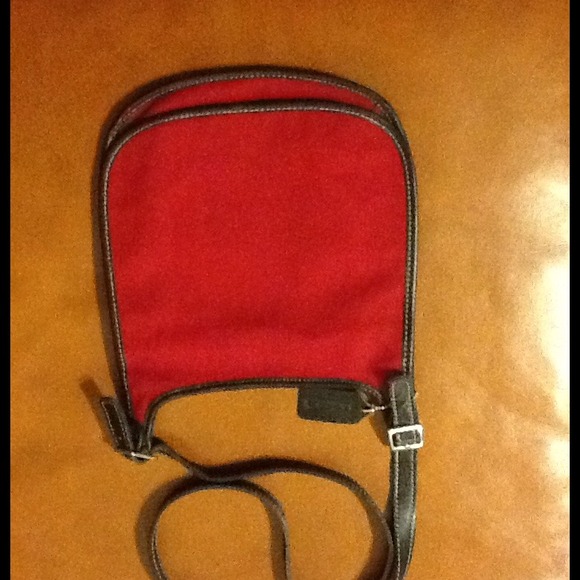 Coach red wool trimmed in black leather. - Picture 1 of 3
