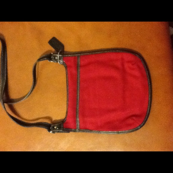 Coach red wool trimmed in black leather. - Picture 2 of 3