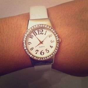 Quartz White & Gold Cubic Zirconia Watch