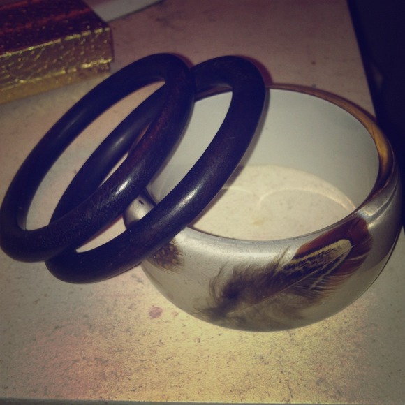 Forever 21 Brown Feather-Wooden Bracelet Bundle!