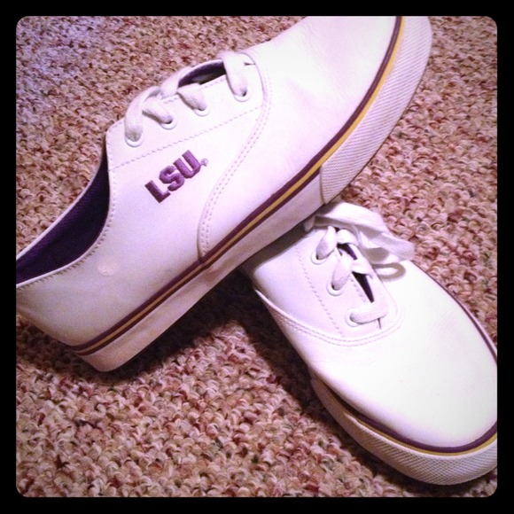 LSU white leather shoes