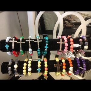 Handmade beaded bracelets some w/ crosses & charms
