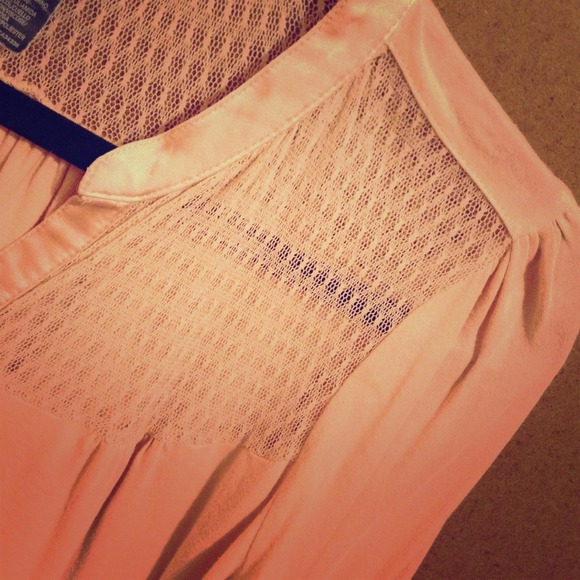 Blush pink top with lace shoulders