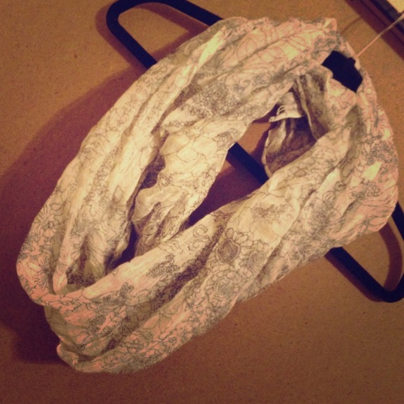 Gauzy white & black floral print scarf