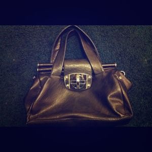 Black leather tote