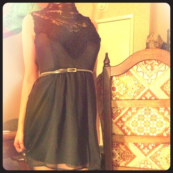 NASTY GAL Black High Crochet Neck Backless Dress