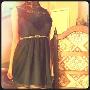 NASTY GAL Black High Crochet Neck Backless Dress