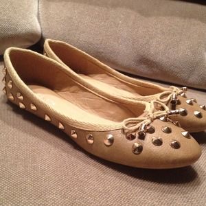 Brown leather gold spike ballet flats!