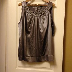 Pewter color, beaded sleeveless top size 2X