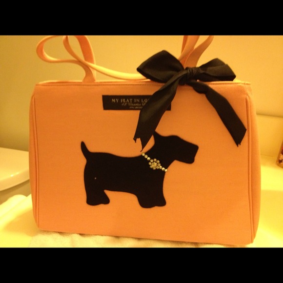 👛Peach Fabric Canvas w/puppy print & crystal
