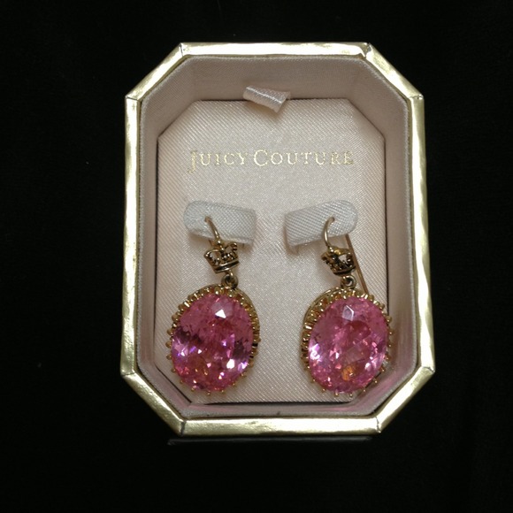 Juicy Couture pink oval hanging earrings.