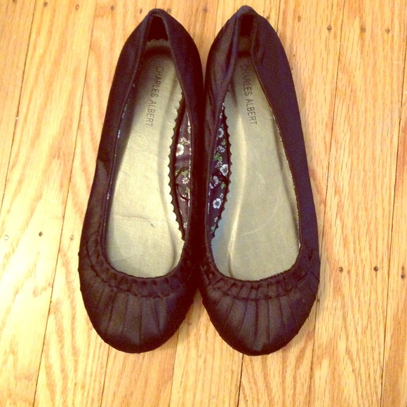 Black satin flats. Size 8