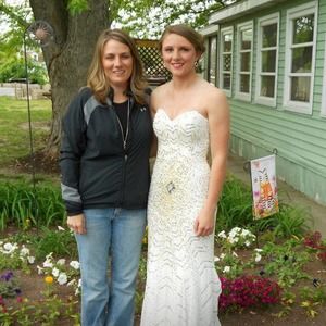 White with gold and silver beading prom gown