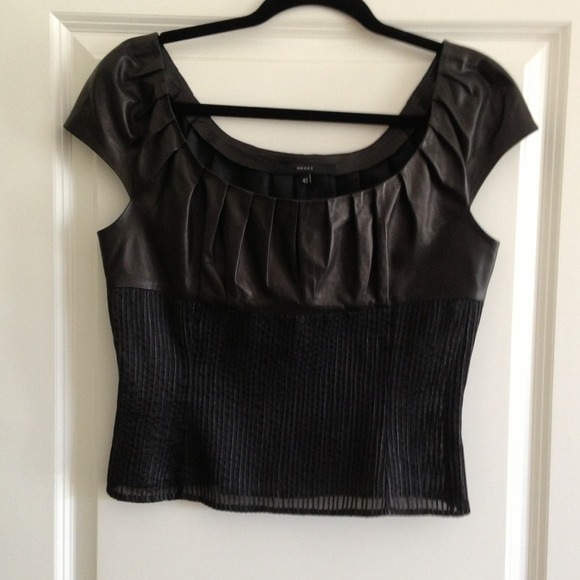 Gucci leather and sheer silk top