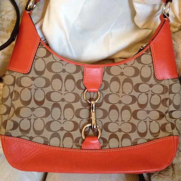 **SOLD** Authentic brown & coral Coach handbag.