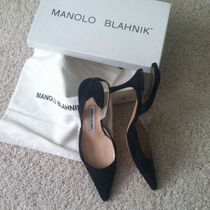 Authentic Manolo Blahnik black sling back.