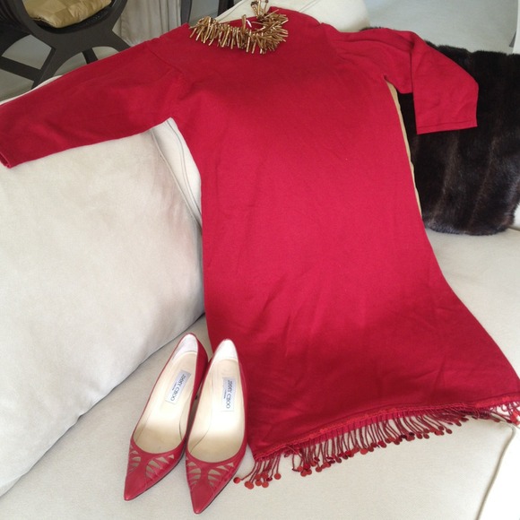 Cranberry red sweater dress w/ bead trim L