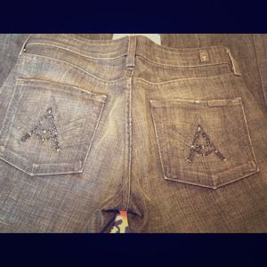7 for all mankind Jeweled A Pocket Black Jeans 28