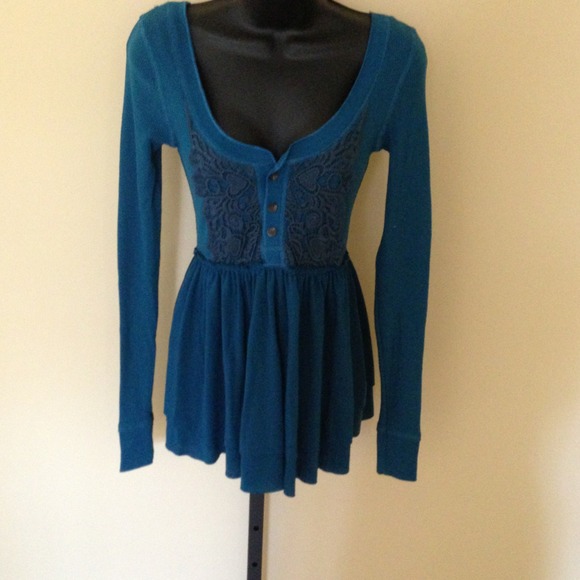 Free People Tops - Free People blue crochet front top