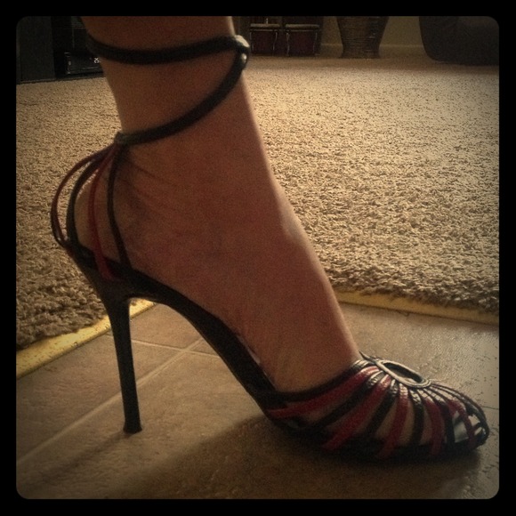 Shoes - SEXY FUSHIA/BLACK ANKLE STRAP STILETTOS